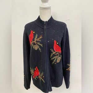 American Vintage black   Cotton Cardigan with Red  sequins Embroidery